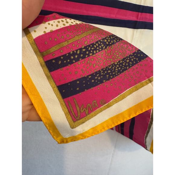 Vintage Veresa Vera Scarf Striped Pink Navy Gold 27" x 27" Japan - Picture 5 of 6